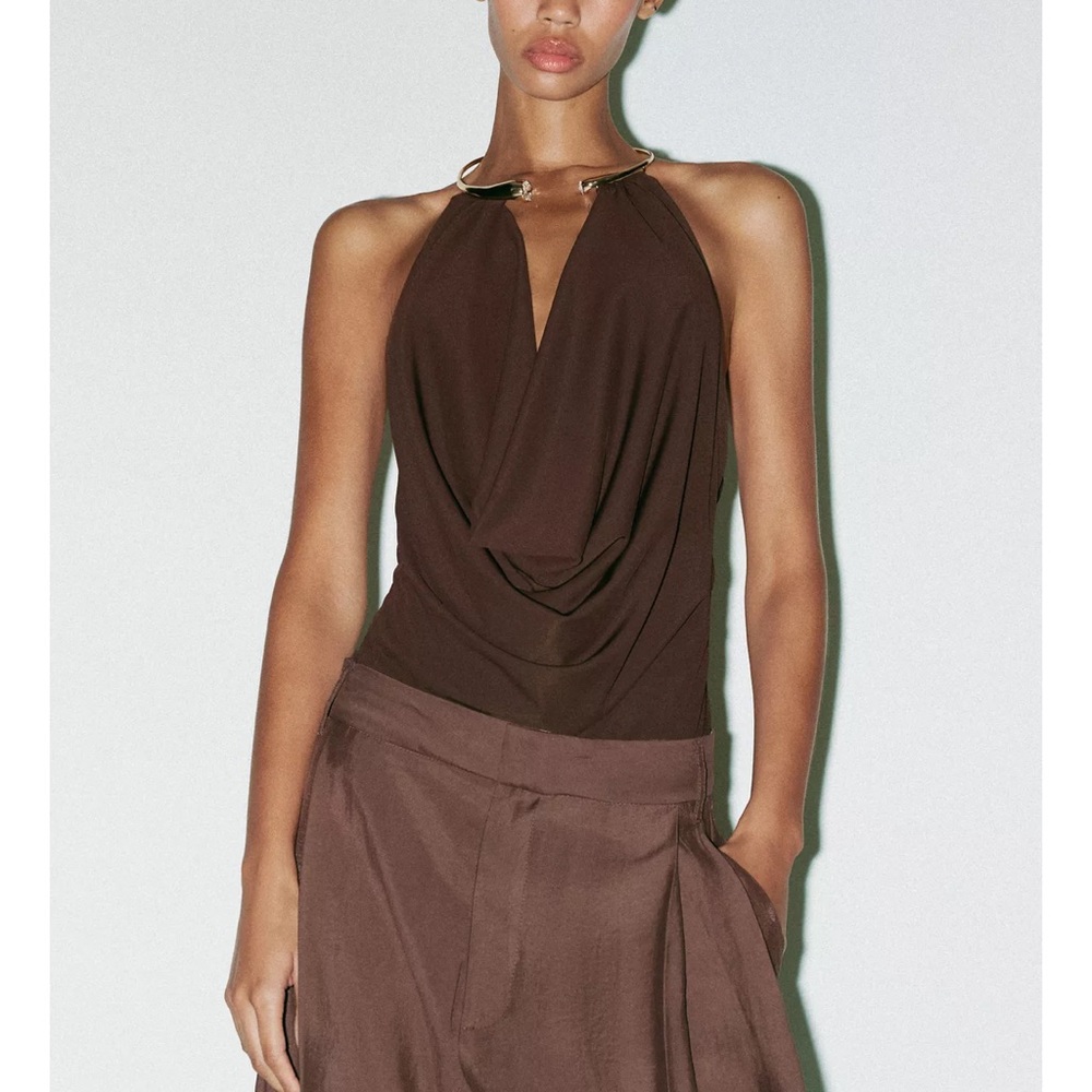 Zara Brown Halter Neck Bodysuit